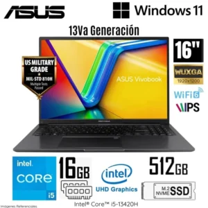 " Laptop ASUS Vivobook 16 X1605VA-MB1234 Intel Core i5 13420H RAM 16GB Disco 512GB SSD 16"" WUXGA FreeDos"