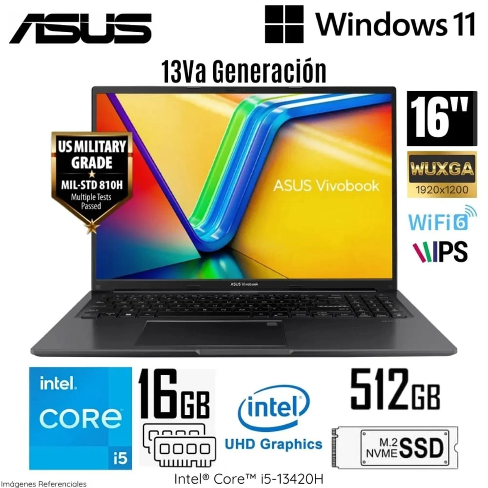 " Laptop ASUS Vivobook 16 X1605VA-MB1234 Intel Core i5 13420H RAM 16GB Disco 512GB SSD 16"" WUXGA FreeDos"