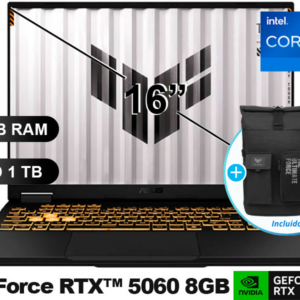 Laptop ASUS TUF Gaming F16 FX608JMR-RV197 Intel Core i7 14650HX Ram 16GB Disco 1TB SSD NVIDIA RTX 5060 8GB 16″ WUXGA FreeDOS