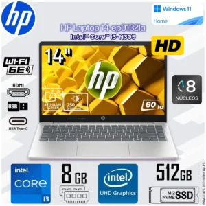 Laptop Notebook HP 14-EP0132LA 14 HD Intel® Core™ i3-N305 Intel® UHD Graphics 8GB DDR4 512GB SSD C92PTLA