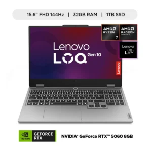 Laptop Gamer Lenovo LOQ serie 200 AMD Ryzen 7 RTX 5060 32GB RAM 1TB SSD 15.6" FHD 144Hz
