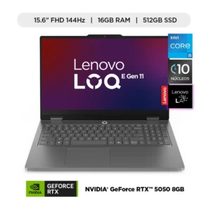 Laptop Gamer Lenovo LOQ Essential 13va Gen Intel Core i5 RTX 5050 16GB RAM 512GB SSD 15.6" FHD 144Hz