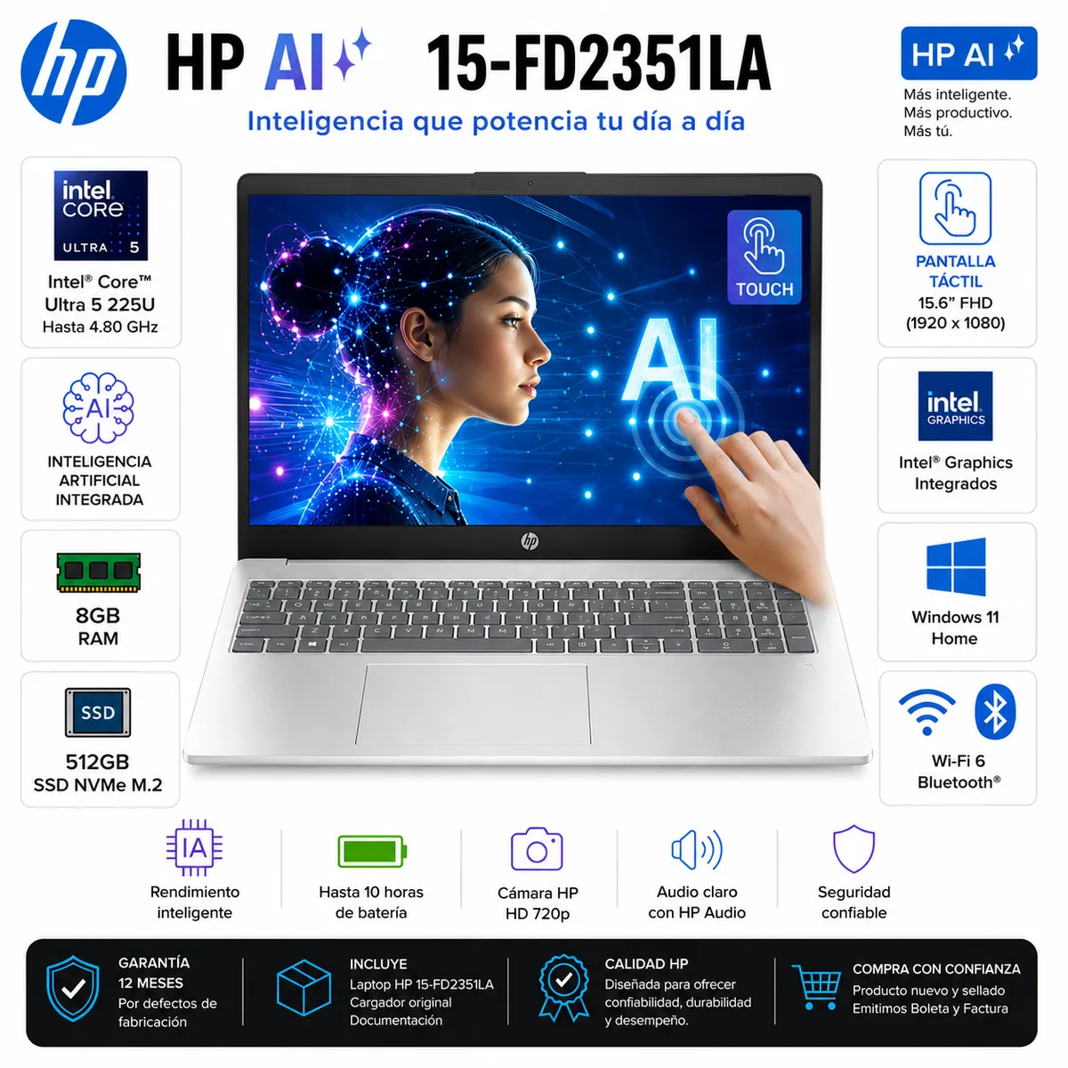 Laptop HP 15-FD2351LA 15.6" Core Ultra 5 225U 8GB 512GB SSD