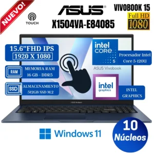 LAPTOP ASUS VIVOBOOK 15 CORE 5 120U X1504VA-E84085 16GB 512GB SSD 15.6 FHD TOUCHSCREEN (90NB13Y1-M01NY0)