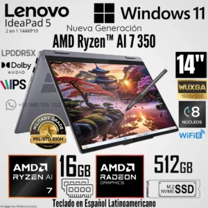Laptop Lenovo IdeaPad 5 2 en 1 14AKP10 AMD Ryzen AI 7 350 16GB RAM 512GB SSD 14" WUXGA Táctil